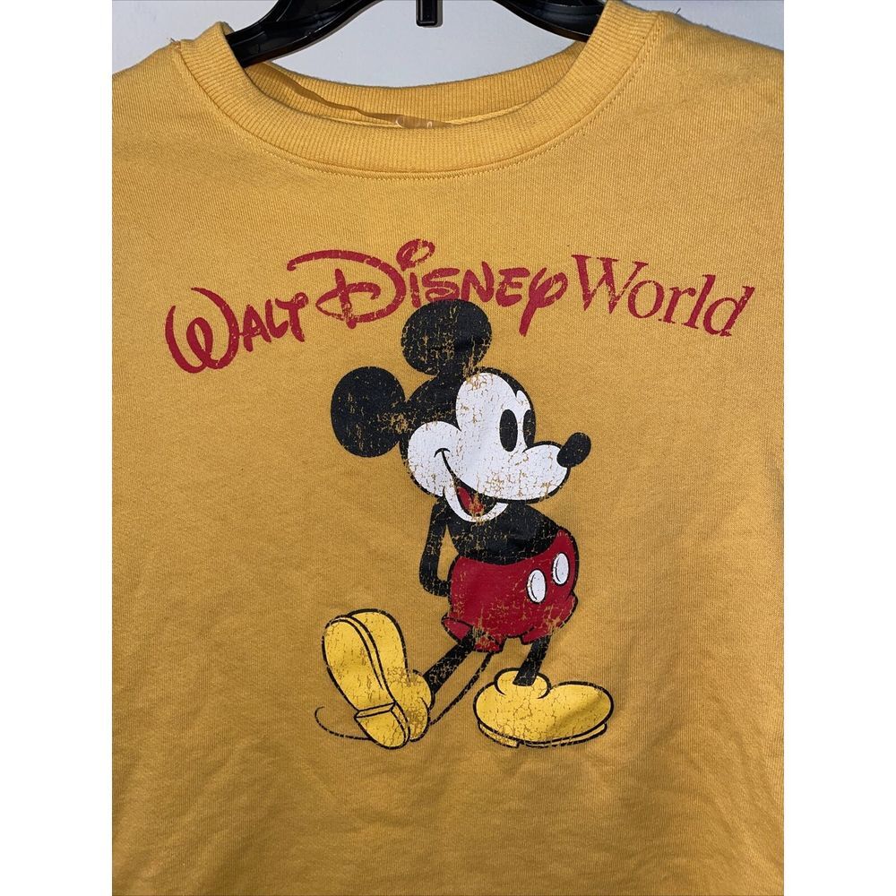WALT DISNEY WORLD MICKEY MOUSE YELLOW CROPPED‎ SWEATSHIRT Size Small - Picture 2 of 4